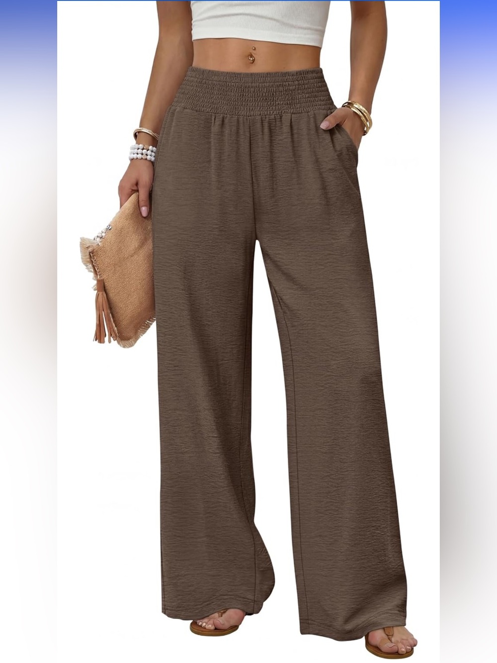 NWT Sampeel Wide Leg Pants Woman High Waist Trousers with Pockets Casual Lounge